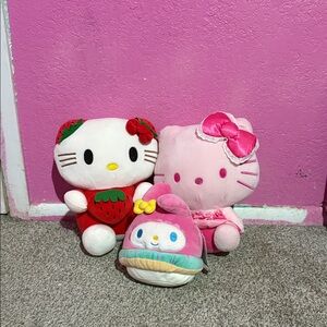 Hello Kitty Strawberry and Pink Plush Trio